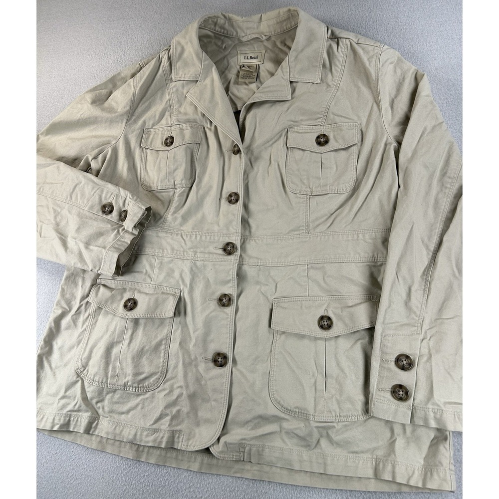 VTG L.L Bean Womens Khaki Utility Jacket Size XL 90s